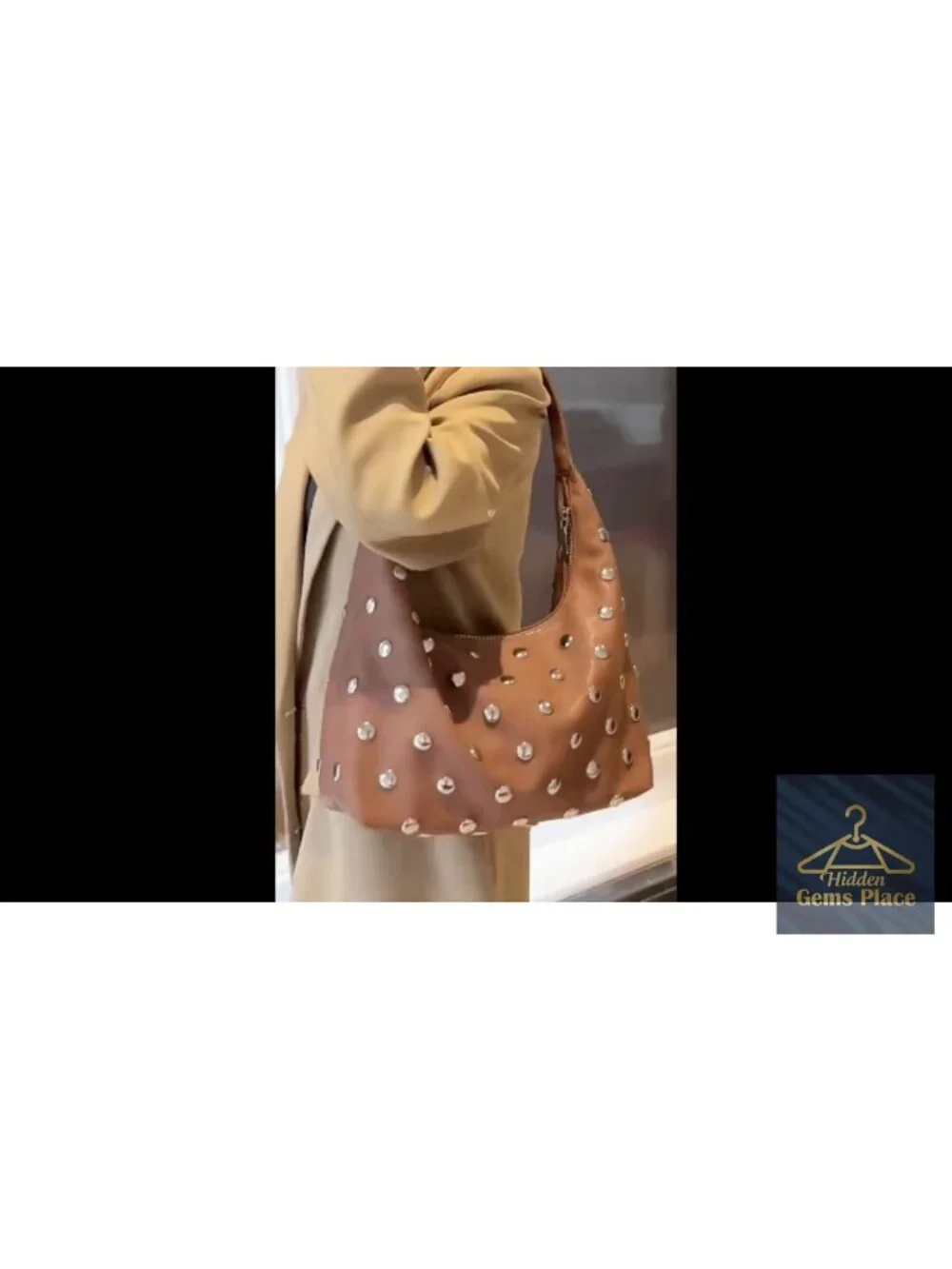 Studded Hobo Bag Vegan Leather Shoulder Handbag Slouchy Tote Purse